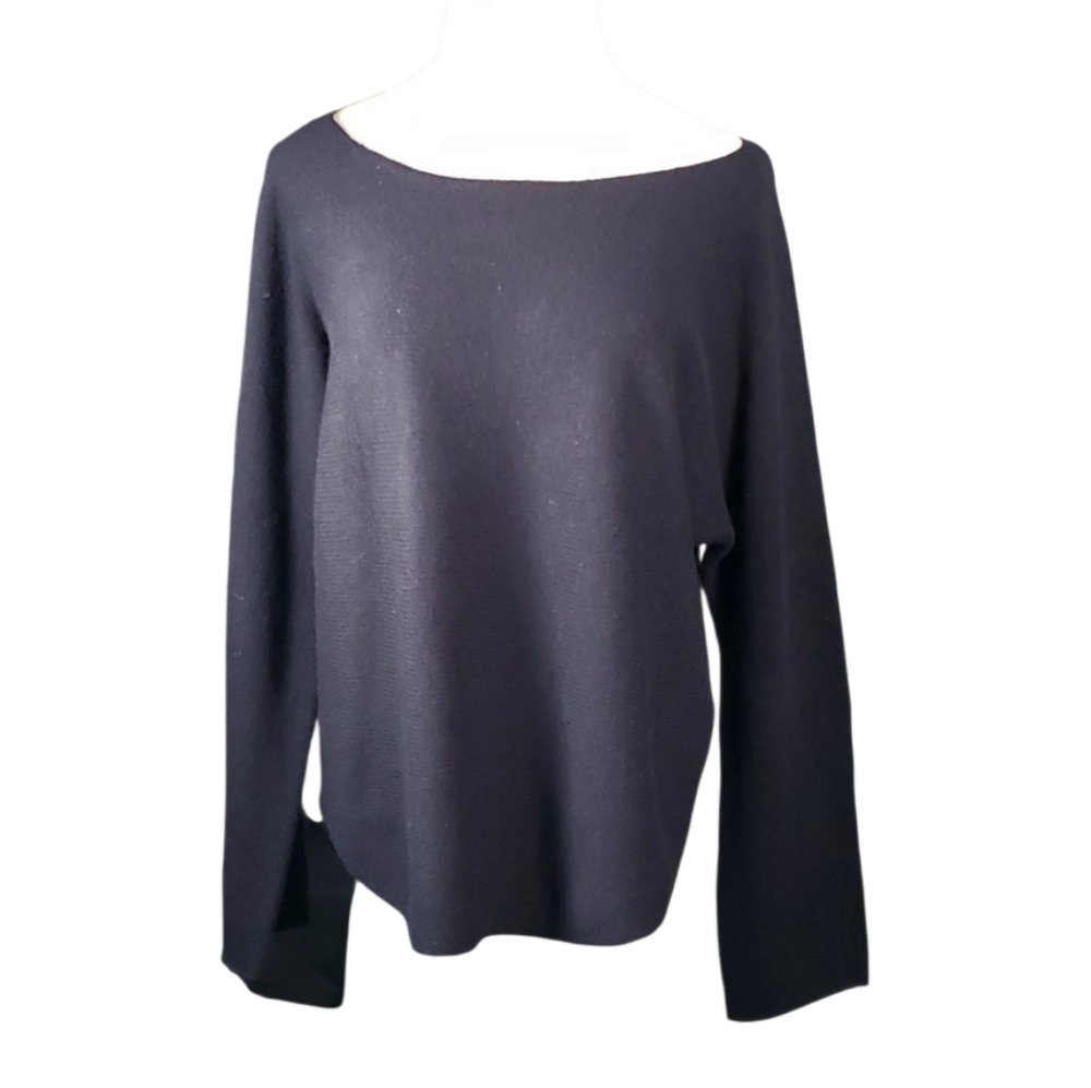 Vince Wool Cashmere Sweater Dolman Sleeve Boatneck Curved Hem Old Money  Top L